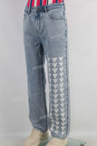 Blue digital print stralght jeans