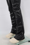 Black Flare Bottom Leather Jeans Men
