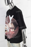 Black digital print raw hem t shirt