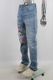 Blue straight screen printed jeans men