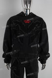 Embroidered patchwork hoodie and straight pants set