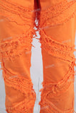 Orange damaged patchwork straicht jeans