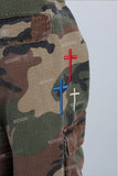 Camouflage patch damage denim shorts men