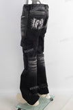 Black acid washed cargo stack jeans