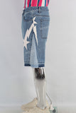 Blue patchwork boot cut shorts