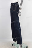 Blue cargo patchwork flare jeans women