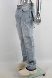 Blue damaged patchwork jeans