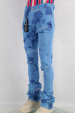 Blue damaged skinny stack jeans