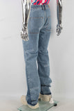 Blue straight patchwork boot cut jeans