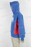 Blue large digital print patchwork hoodie