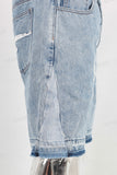 Blue patchwork boot cut shorts