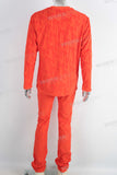 Orange 3d jacquard knitting shirt and pants set