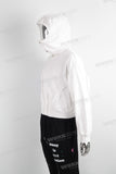 White loose cut and sewn zip up hoodie