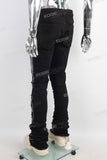 Black embroidery patchwork damaged jeans