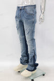 Blue Stack Patchwork raw hem flare boot cut Jeans
