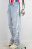 Blue patchwork damaged baggy jeans
