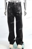 Customized Denim Trousers Men Black Waxed Baggy Jeans Fashion Streetwear