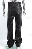 Customized Denim Trousers Men Black Waxed Baggy Jeans Fashion Streetwear