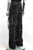 Men Fashion Vintage Wash Black Embroidery Baggy Cargo Denim Jeans