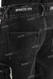 Men Fashion Vintage Wash Black Embroidery Baggy Cargo Denim Jeans