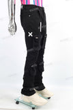 Multi Pocket Black Denim Pants Skinny Flare Stacked Cargo Pants
