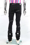 Multi Pocket Black Denim Pants Skinny Flare Stacked Cargo Pants