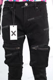 Multi Pocket Black Denim Pants Skinny Flare Stacked Cargo Pants