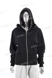Men Black Cotton Double Hooded Full Face Zip Up Hoodie Custom