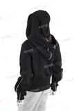 Men Black Cotton Double Hooded Full Face Zip Up Hoodie Custom