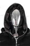 Men Black Cotton Double Hooded Full Face Zip Up Hoodie Custom