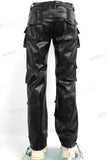 Factory Custom Men Black Multi Pocket Leather Cargo Pants