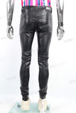 Men Fahsion Streetwear Motorcycle Black Skinny Leather Pants
