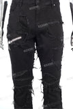 Men Black Denim Trousers Embroidery Patch Skinny Stacked Jeans