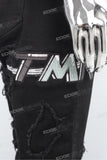 Men Black Denim Trousers Embroidery Patch Skinny Stacked Jeans