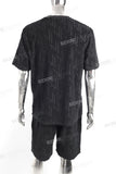 Wholesale Custom Embossing Men Black Cotton T Shrts And Shorts Set