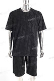 Wholesale Custom Embossing Men Black Cotton T Shrts And Shorts Set