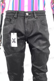 High Quality Men Black Skinny Waxed Denim Jeans Pants