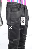 High Quality Men Black Skinny Waxed Denim Jeans Pants