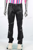 Men Black Waxed Stacked Cargo Jeans Custom Wholesale