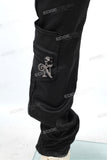 Men Black Waxed Stacked Cargo Jeans Custom Wholesale