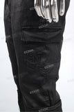 Men Black Waxed Stacked Cargo Jeans Custom Wholesale