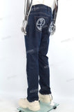 Custom Logo Men Blue Ripped Embroidery Patch Jeans