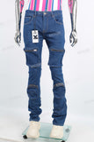 Low MOQ Customized Men Blue Streetweat Cargo Skinny Flare Jeans Pants