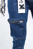 Low MOQ Customized Men Blue Streetweat Cargo Skinny Flare Jeans Pants