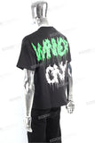 Hot Sale Summer Men Black Cotton Screen Printing Drop Shoulder T Shirt