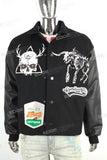 Custom Logo Men Embroidery Black Leather Long Sleeve Varsity Jacket
