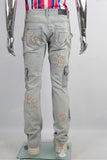 New Men Casual Pocket Cargo Denim Pants Patchwork Distressed Jeans For Men