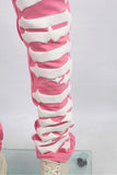 OEM/ODM Custom Men Pink Puff Print Stacked Sweatpants With Pocket