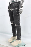 Men Jeans Custom Streetwear Fashion Vintage Wash Embroidery Patch Skinny Ripped Denim Jeans