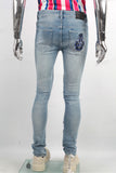 Custom Embroidery Ripped Skinny Distressed Men Denim Jacket Jeans Set